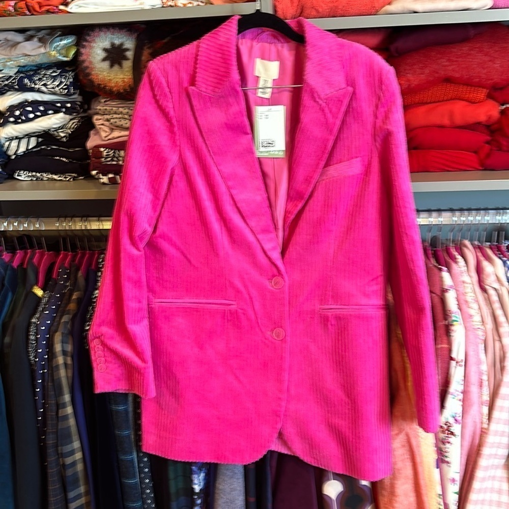 H&M hot pink 2 button corduroy oversized XS blazer. NWT.
